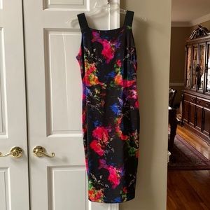 Milly black/multi floral bustier strap midi dress size 0